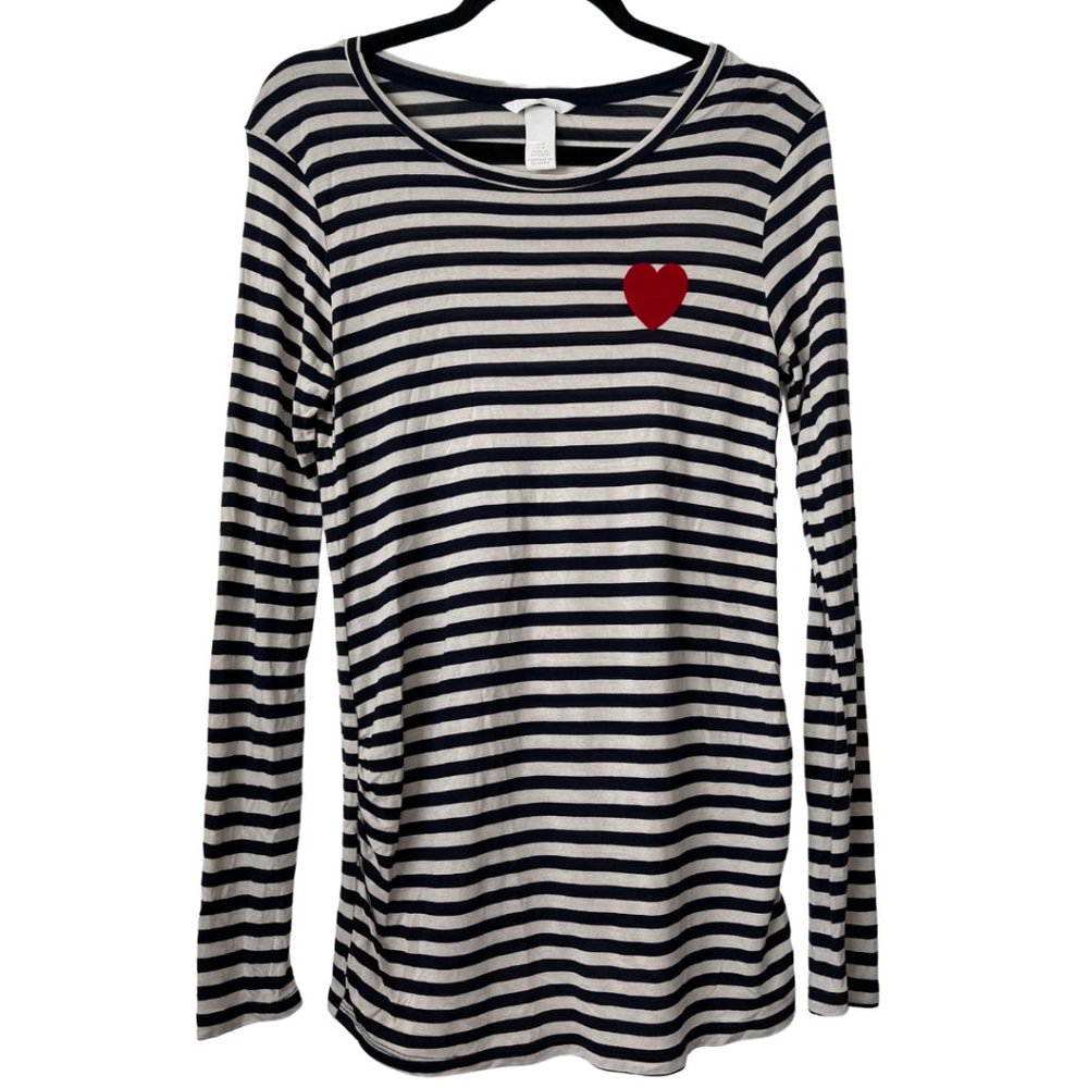 Blue and white striped maternity top heart with red felt heart